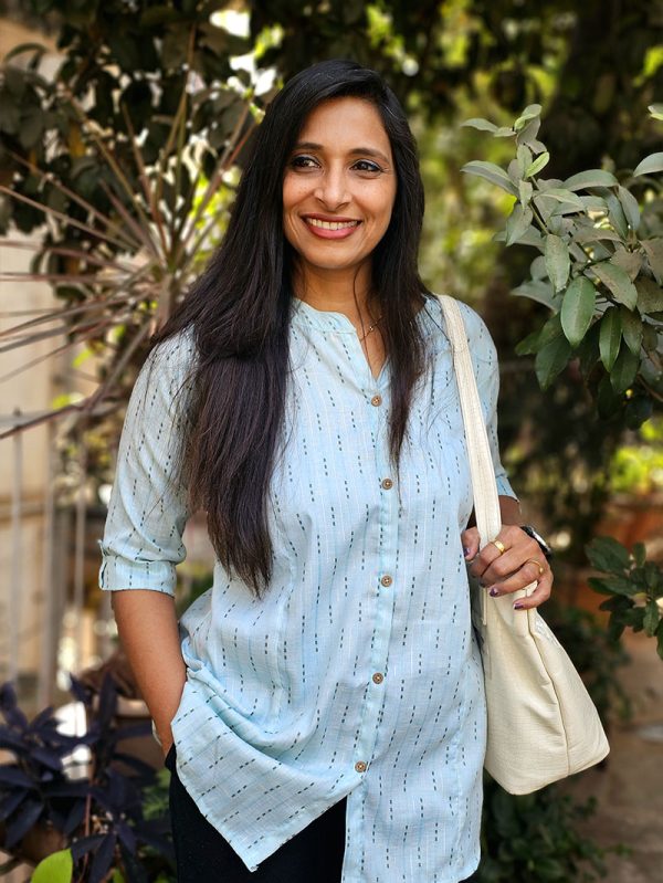 Cotton Kurta-Style Shirt - Light Blue - Image 3