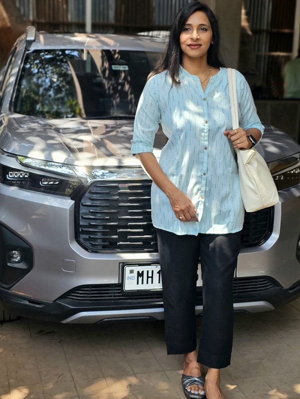 Cotton Kurta-Style Shirt - Light Blue - Image 5