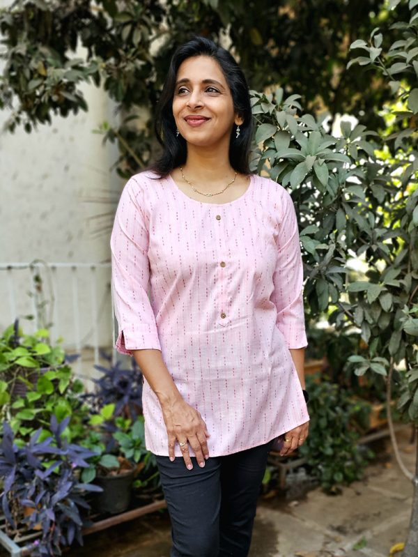 Cotton Kurta-Style Shirt - Pink - Image 3