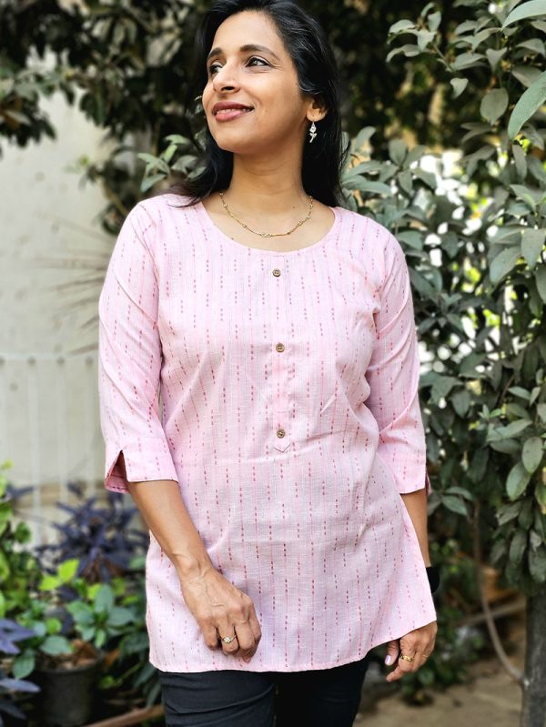 Cotton Kurta-Style Shirt - Pink - Image 4