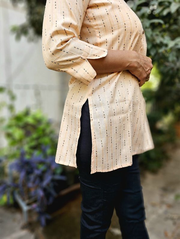 Cotton Kurta-Style Shirt - Light Yellow - Image 6
